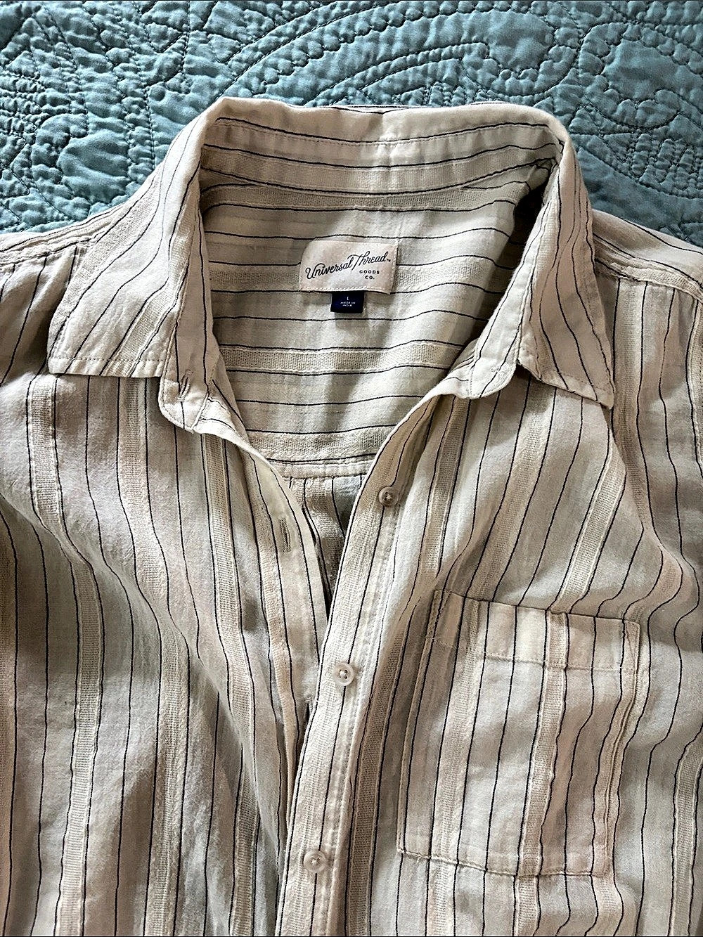 Universal Thread Striped Long Sleeve Button-Down Linen Shirt Large